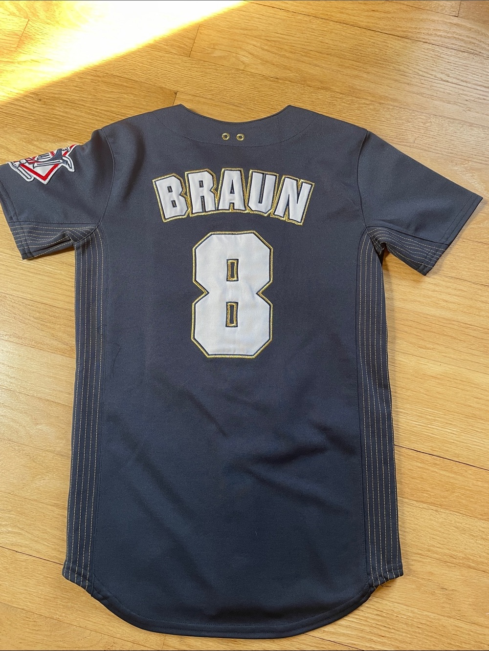 Kids Navy 'Braun' Baseball Jersey with White & Gold Accents